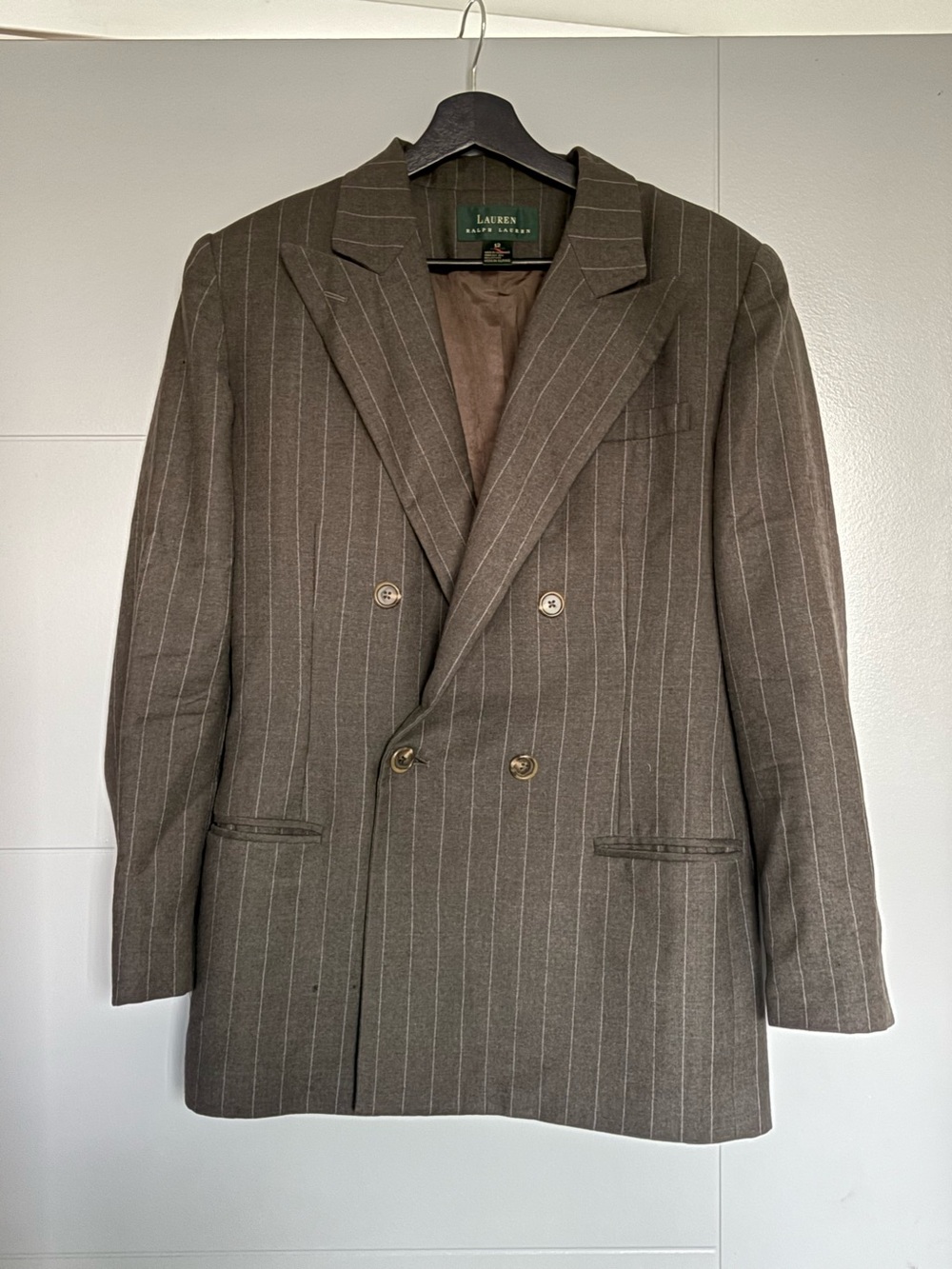 Ralph Lauren Men’s Double-Breasted Brown Pinstripe Sport Coat